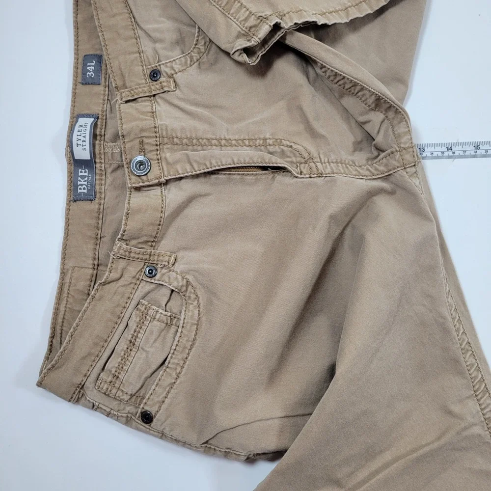 BKE Tyler Straight Pants Mens 34L Khaki Excellent‎ Casual Cotton Blend Stretch